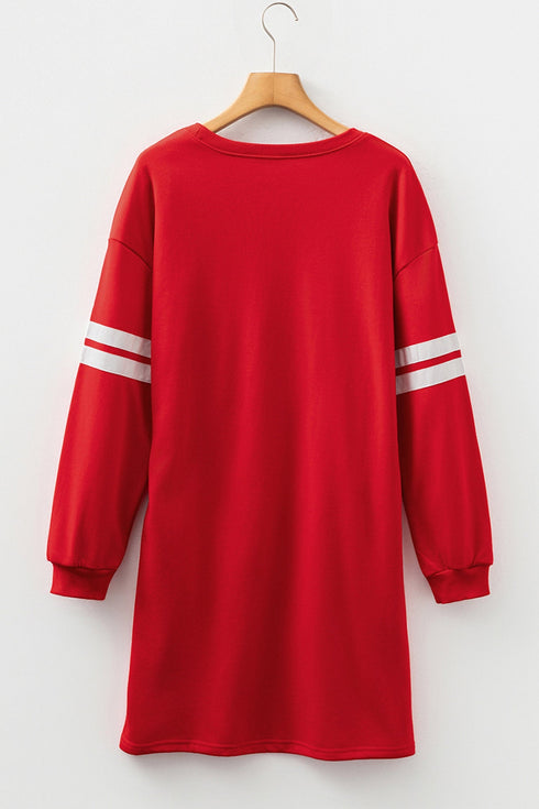 Sequin Rugby Bow Varsity Stripe Sleeve Graphic Dress