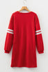 Sequin Rugby Bow Varsity Stripe Sleeve Graphic Dress