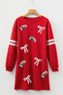 Sequin Rugby Bow Varsity Stripe Sleeve Graphic Dress