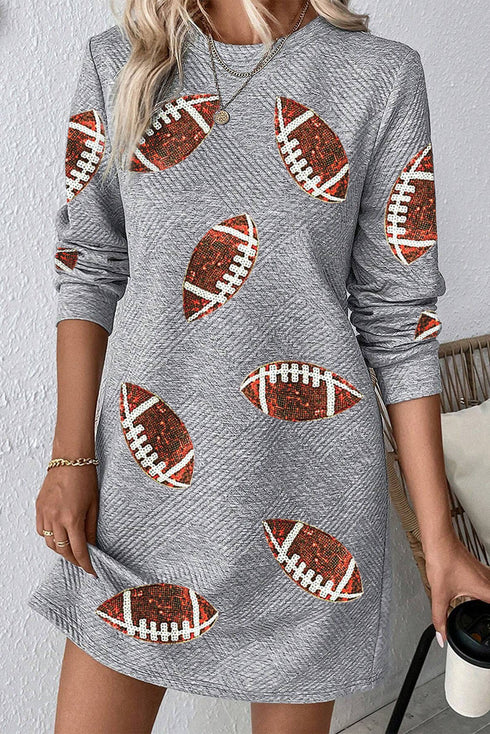 Sequin Rugby Football Graphic Textu Long Sleeve Shift Mini Dress