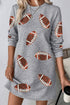 Sequin Rugby Football Graphic Textu Long Sleeve Shift Mini Dress
