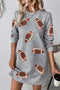 Sequin Rugby Football Graphic Textu Long Sleeve Shift Mini Dress
