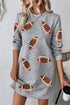 Sequin Rugby Football Graphic Textu Long Sleeve Shift Mini Dress