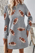 Sequin Rugby Football Graphic Textu Long Sleeve Shift Mini Dress