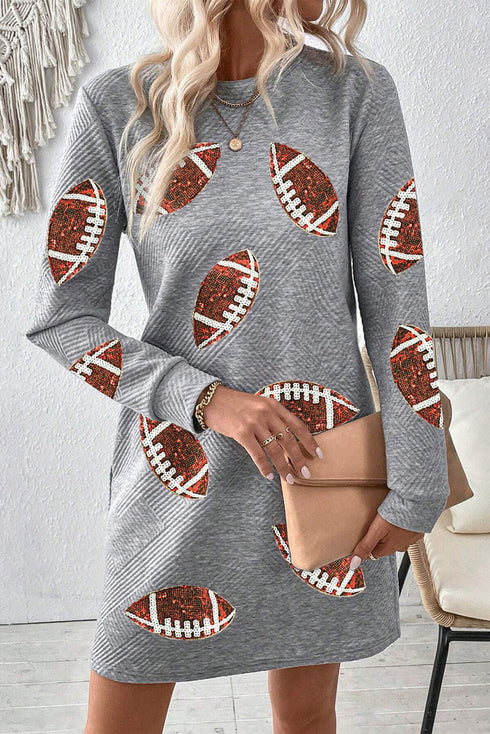 Sequin Rugby Football Graphic Textu Long Sleeve Shift Mini Dress