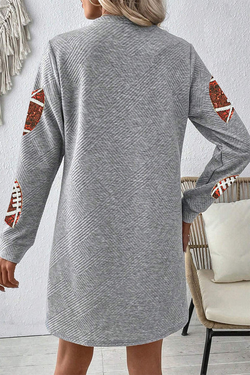 Sequin Rugby Football Graphic Textu Long Sleeve Shift Mini Dress