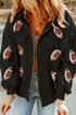 Sequin Rugby Football Pattern Zip Up Hooded Jacket