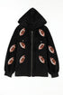 Sequin Rugby Football Pattern Zip Up Hooded Jacket