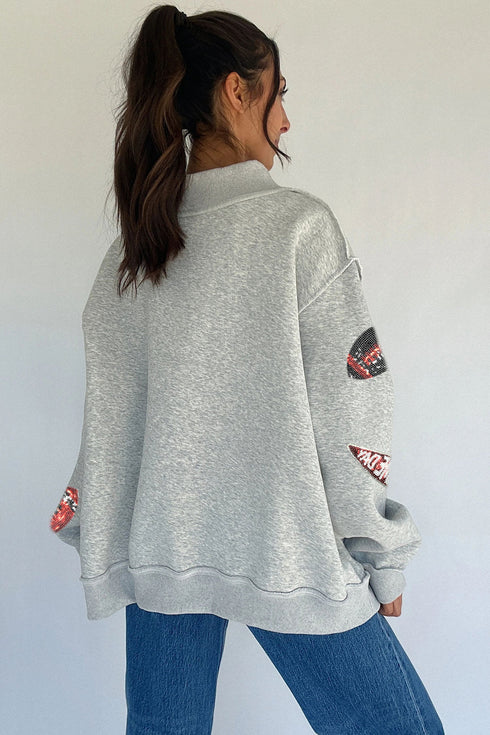 Sequin Rugby Game Day High Neck Baggy Graphic Sweatshirt