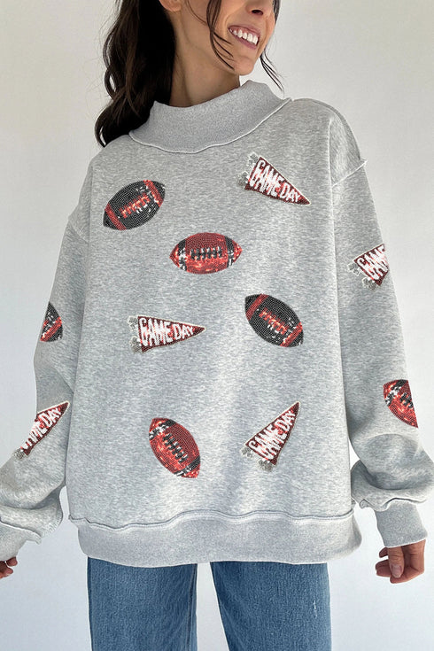 Sequin Rugby Game Day High Neck Baggy Graphic Sweatshirt