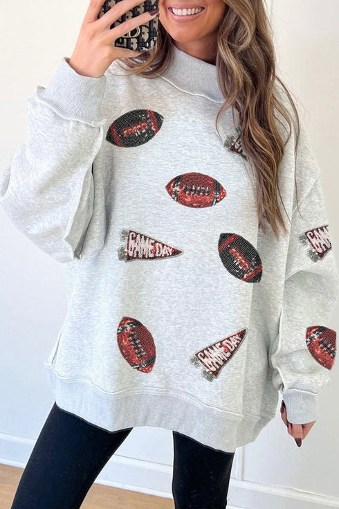 Sequin Rugby Game Day High Neck Baggy Graphic Sweatshirt