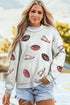 Sequin Rugby Game Day High Neck Baggy Graphic Sweatshirt