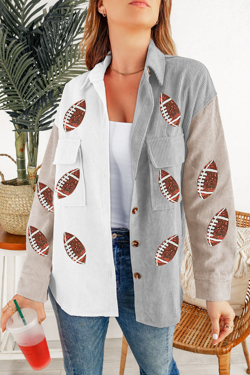 Sequin Rugby Graphic Corduroy Flap Pocket Jacket