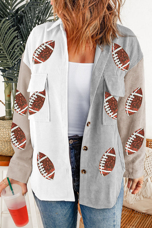 Sequin Rugby Graphic Corduroy Flap Pocket Jacket