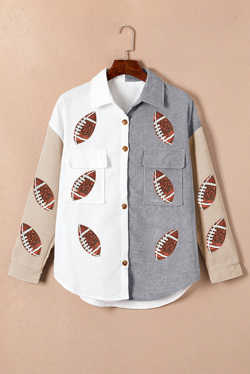 Sequin Rugby Graphic Corduroy Flap Pocket Jacket