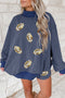 Sequin Rugby Print Striped Mock Neck Sweatshirt