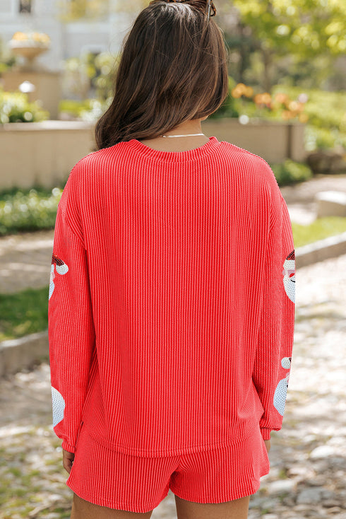 Sequin Santa Claus Corded Pullover And Shorts Graphic Set