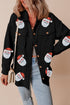 Sequin Santa Claus Graphic Ribbed Button Down Jacket