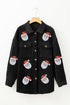 Sequin Santa Claus Graphic Ribbed Button Down Jacket