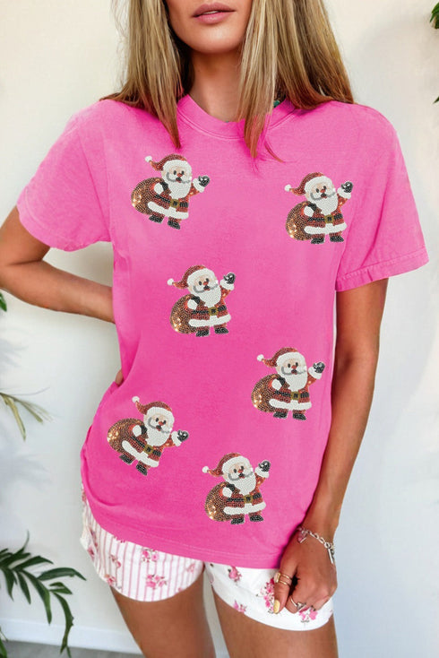 Sequin Santa Delivering Gifts Crewneck Graphic Tee