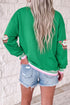 Sequin Santa Striped Trim Long Sleeve Pullover Graphic Sweatshirt