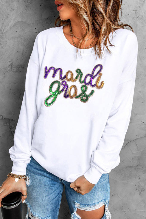 Sequin Script Graphic Corded Pullover Sweatshirt