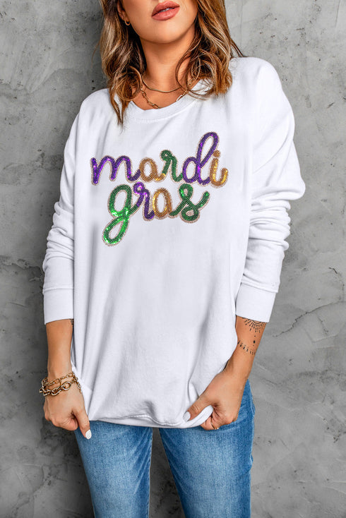 Sequin Script Graphic Corded Pullover Sweatshirt