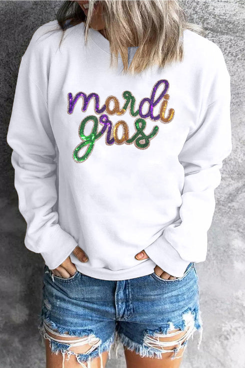 Sequin Script Graphic Corded Pullover Sweatshirt