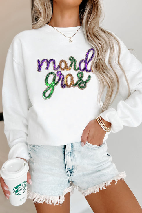 Sequin Script Graphic Corded Pullover Sweatshirt