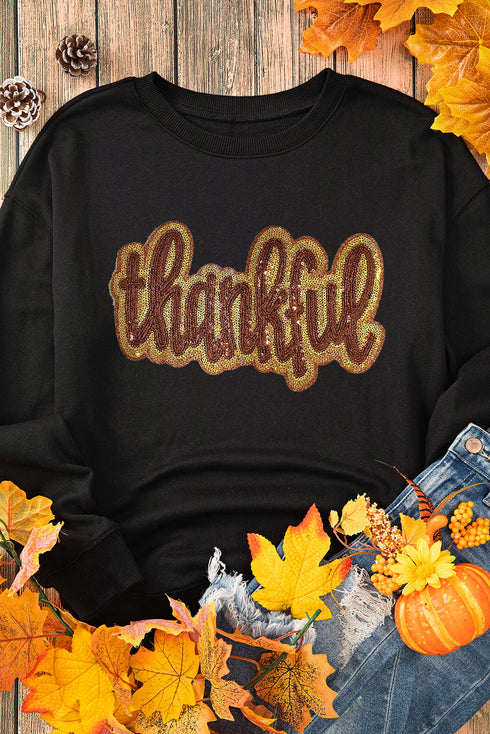 Sequin Script Graphic Crew Neck Pullover Sweatshirt