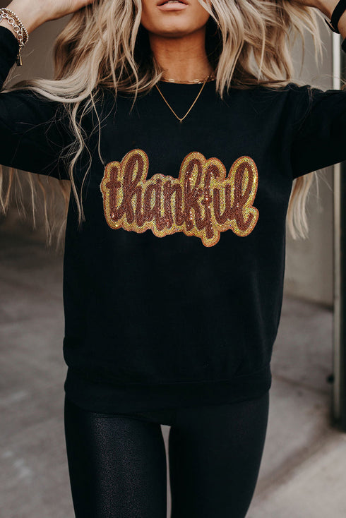 Sequin Script Graphic Crew Neck Pullover Sweatshirt
