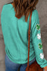 Sequin Shamrock Patch Long Sleeve Graphic Top