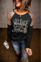 Sequin Shoulder Graphic Print Long Sleeve Top