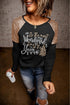 Sequin Shoulder Graphic Print Long Sleeve Top