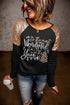 Sequin Shoulder Graphic Print Long Sleeve Top