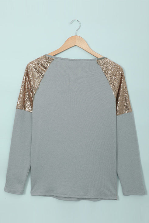 Sequin Shoulder Long Sleeve Top
