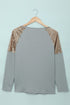 Sequin Shoulder Long Sleeve Top