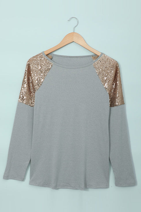 Sequin Shoulder Long Sleeve Top