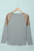 Sequin Shoulder Long Sleeve Top