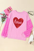 Sequin Sleeve Heart Graphic Crew Neck Pullover Sweatshirt