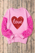 Sequin Sleeve Heart Graphic Crew Neck Pullover Sweatshirt