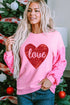Sequin Sleeve Heart Graphic Crew Neck Pullover Sweatshirt