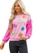 Sequin Sleeve Pumpkin Graphic Patchwork Pullover Sweatshirt