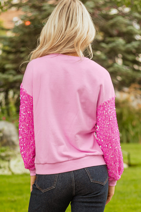 Sequin Sleeve Pumpkin Graphic Patchwork Pullover Sweatshirt