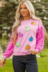 Sequin Sleeve Pumpkin Graphic Patchwork Pullover Sweatshirt