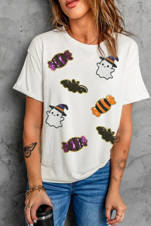 Sequin Spirit Patch Crew Neck Short Sleeve Graphic Tee