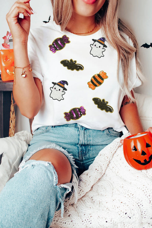Sequin Spirit Patch Crew Neck Short Sleeve Graphic Tee