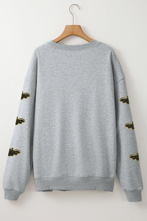 Sequin Spooky Bat Embellished Sleeve Pullover Sweatshirt