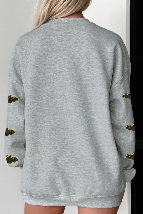Sequin Spooky Bat Embellished Sleeve Pullover Sweatshirt