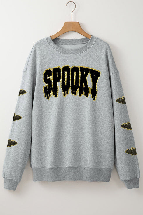 Sequin Spooky Bat Embellished Sleeve Pullover Sweatshirt